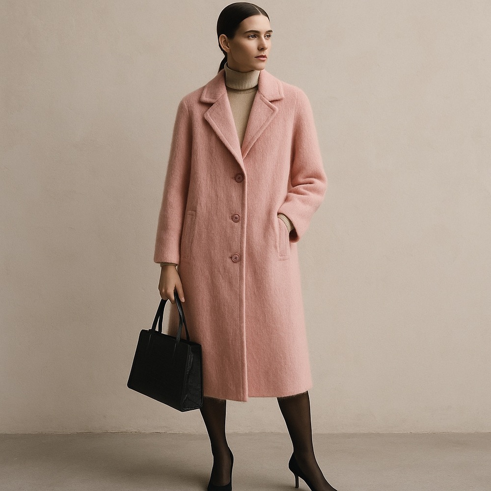 Vintage Pink Mohair and Wool Women's Pea Coat